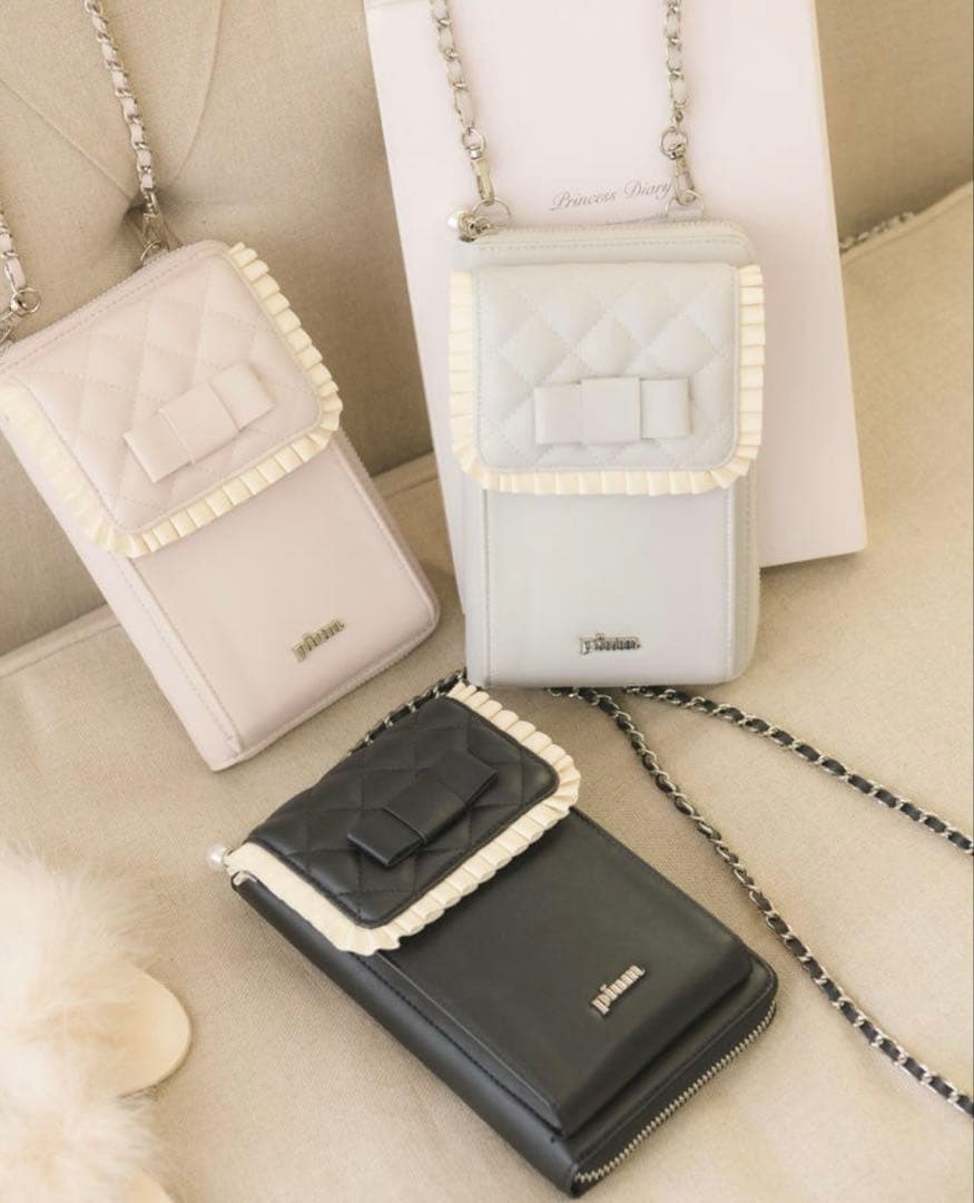 pium キルティングリボンウォレットフォンホルダー （ピンク）