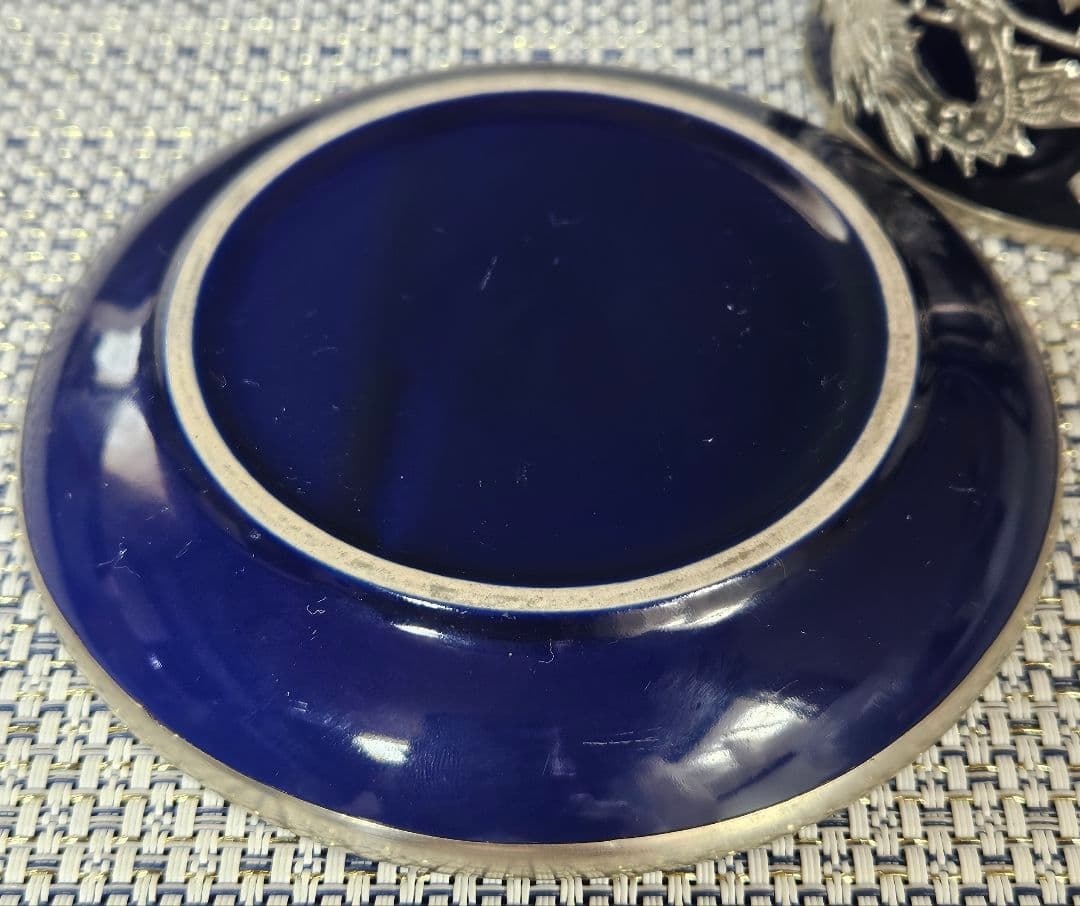 華美❗】中国美術 瑠璃釉 錫廻し 玉取双龍の図 五爪の龍の図 カップ