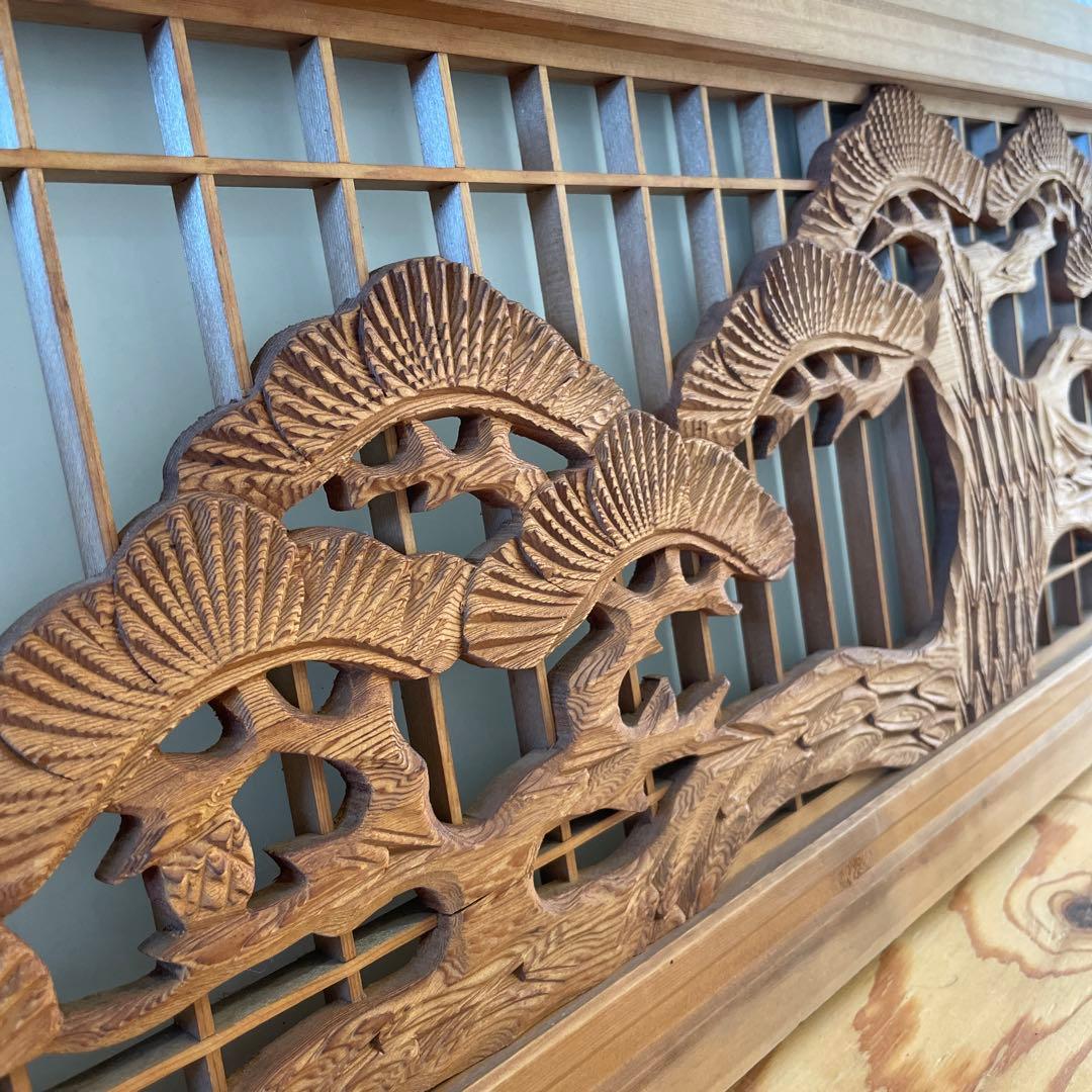 欄間 松 彫刻 すりガラス 建具 らんま