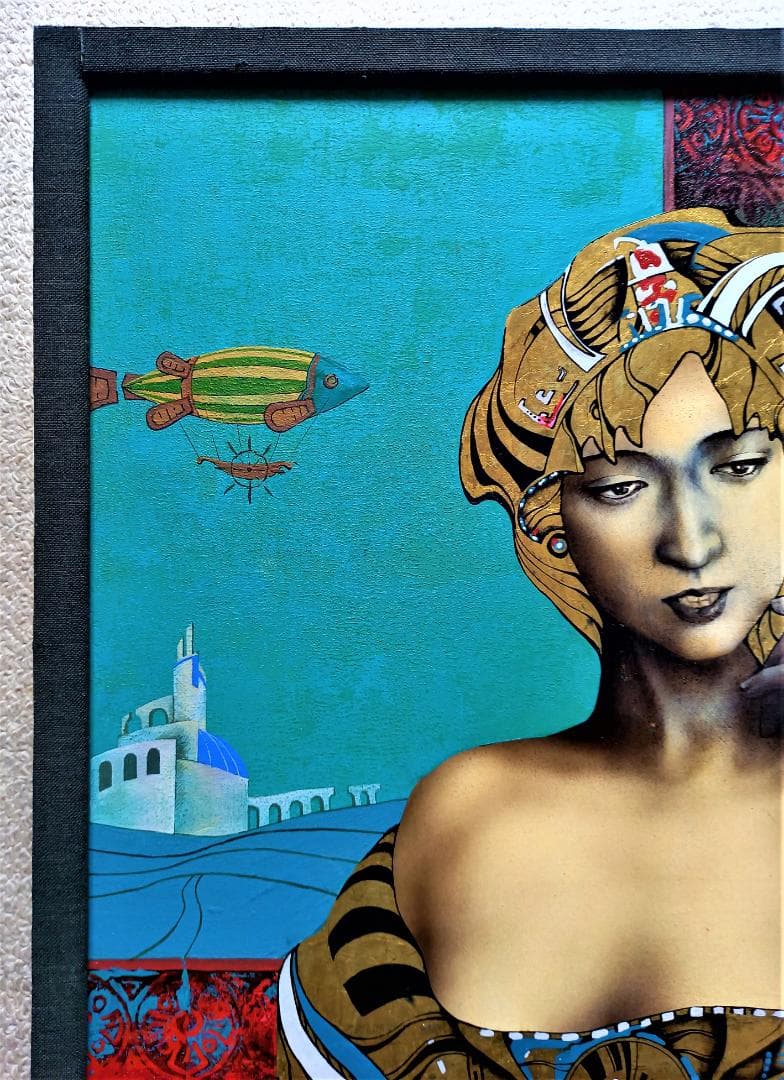 作者不詳　仮タイトル「ドレスを着た婦人図」Ｆ8号油彩画金が使われた豪華装飾　額装