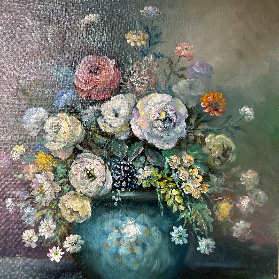 真作　肉筆　油彩　絵画　イタリア製額縁ルノアール風