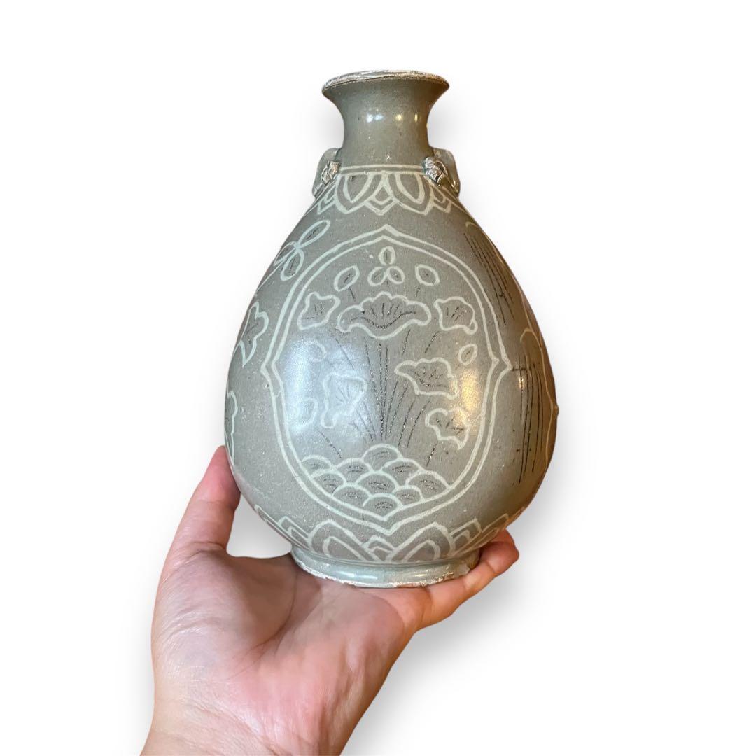 高麗青磁 李朝 韓国 朝鮮 骨董 古美術 壺 瓶 高麗青磁瓶 朝鮮美術 高麗青磁瓶 朝鮮美術 高麗青磁 李朝 韓国 朝鮮