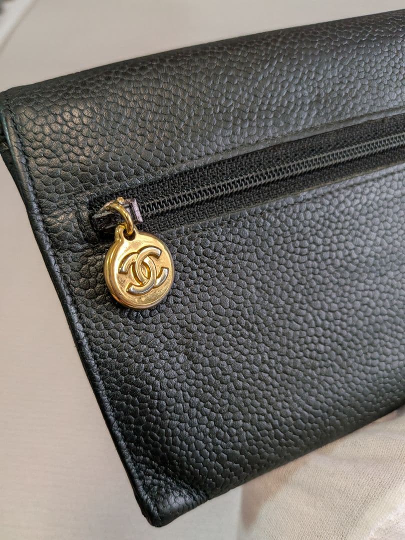シャネル　デカココ　黒　長財布　キャビアスキン　ヴィンテージ　スマホ　ショルダー