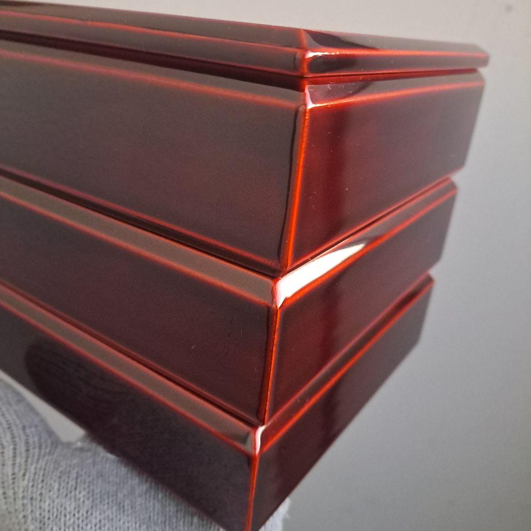 【会津漆器　5.5寸　ダイヤ/校倉型　3段重箱】天然木製　溜塗　　長期保管品