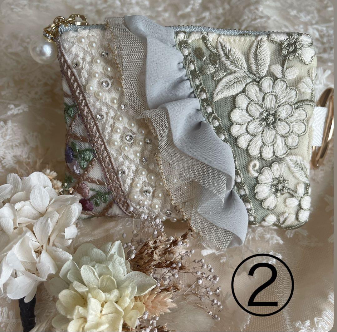 インド刺繍リボン　ポーチ