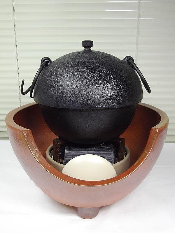 野々田商店 信楽焼 風炉型電熱器 風炉釜 茶釜 釜環つき茶道具