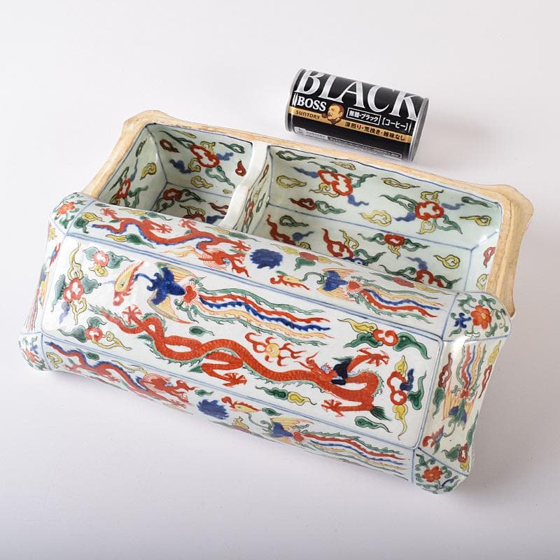 中国　大明萬歴年製款　五彩　龍鳳凰文　四方蓋物　M　R8254 大明萬歴年製 中国大明萬歴年製款五彩龍鳳凰文