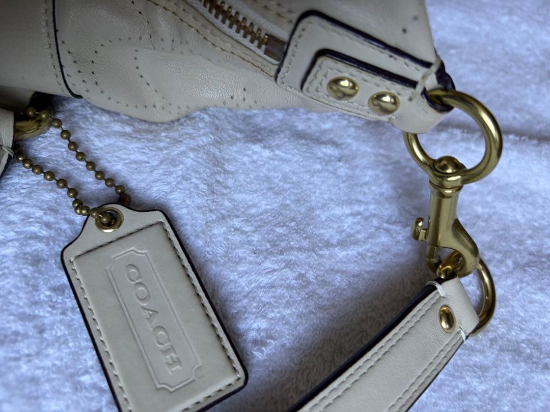 COACH アイボリー/ブラウン ショルダーバッグ真品保証