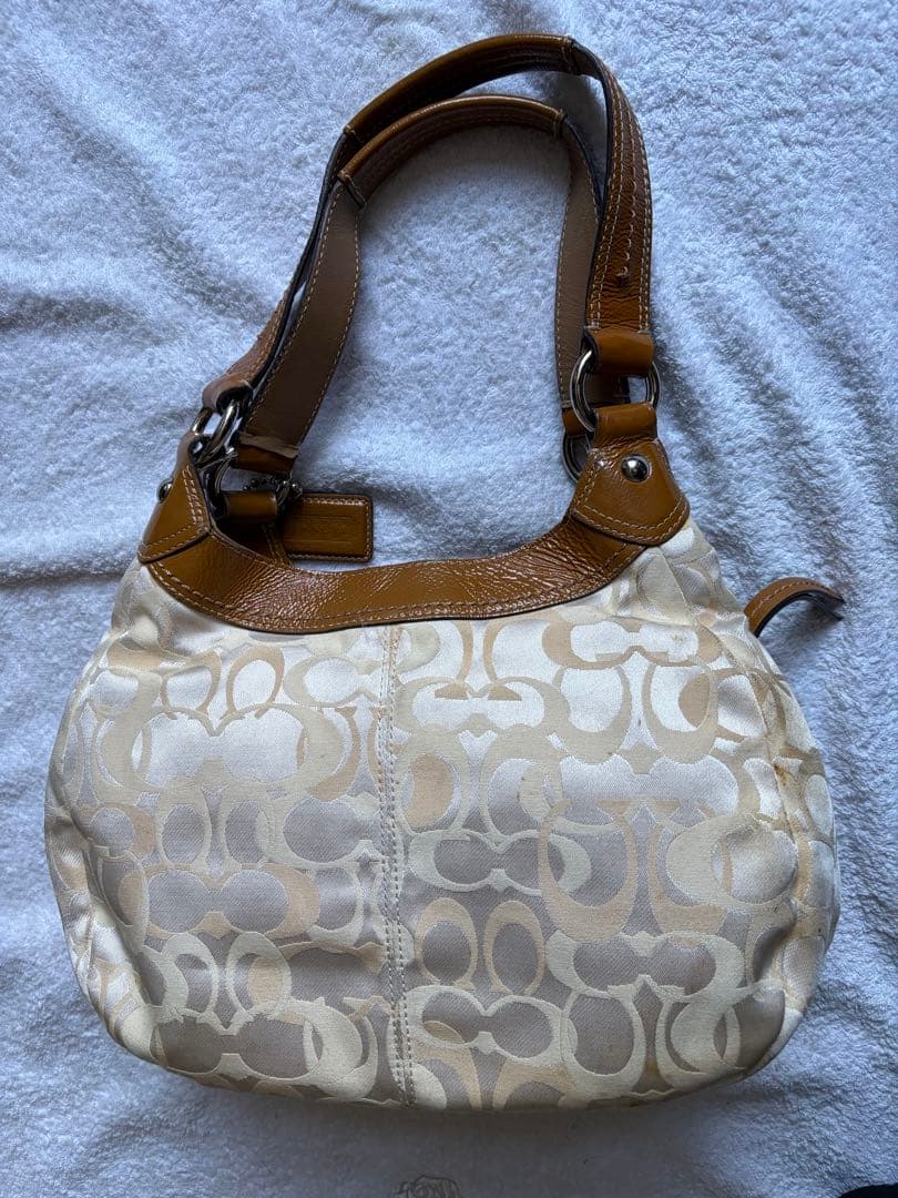 COACH アイボリー/ブラウン ショルダーバッグ真品保証