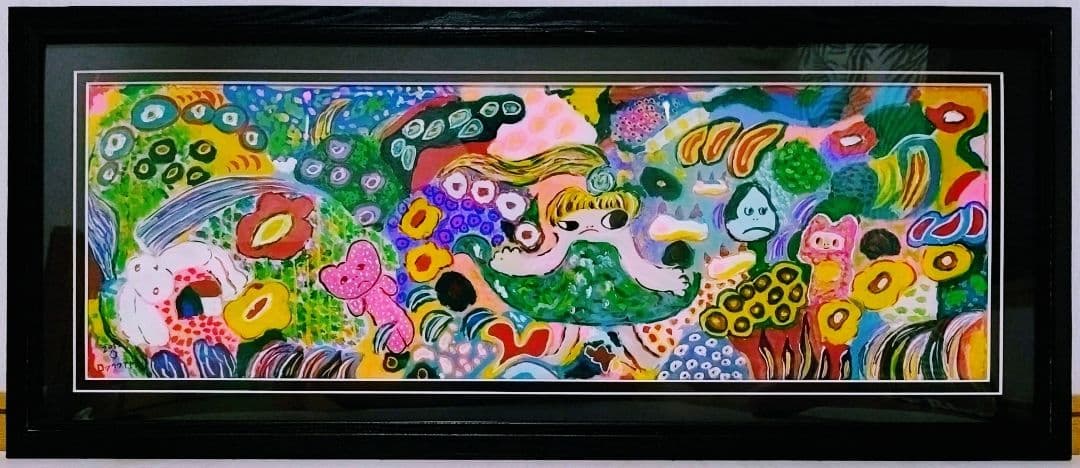 ロッカクアヤコ【段ボール画】手描き大型作品/表サイン有り/油彩