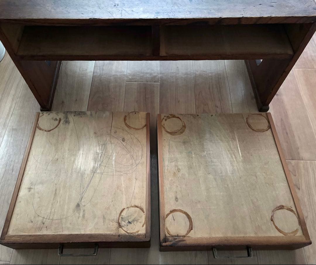 木製文机 2引き出し付き アンティーク 美術品・アンティーク・コレクション