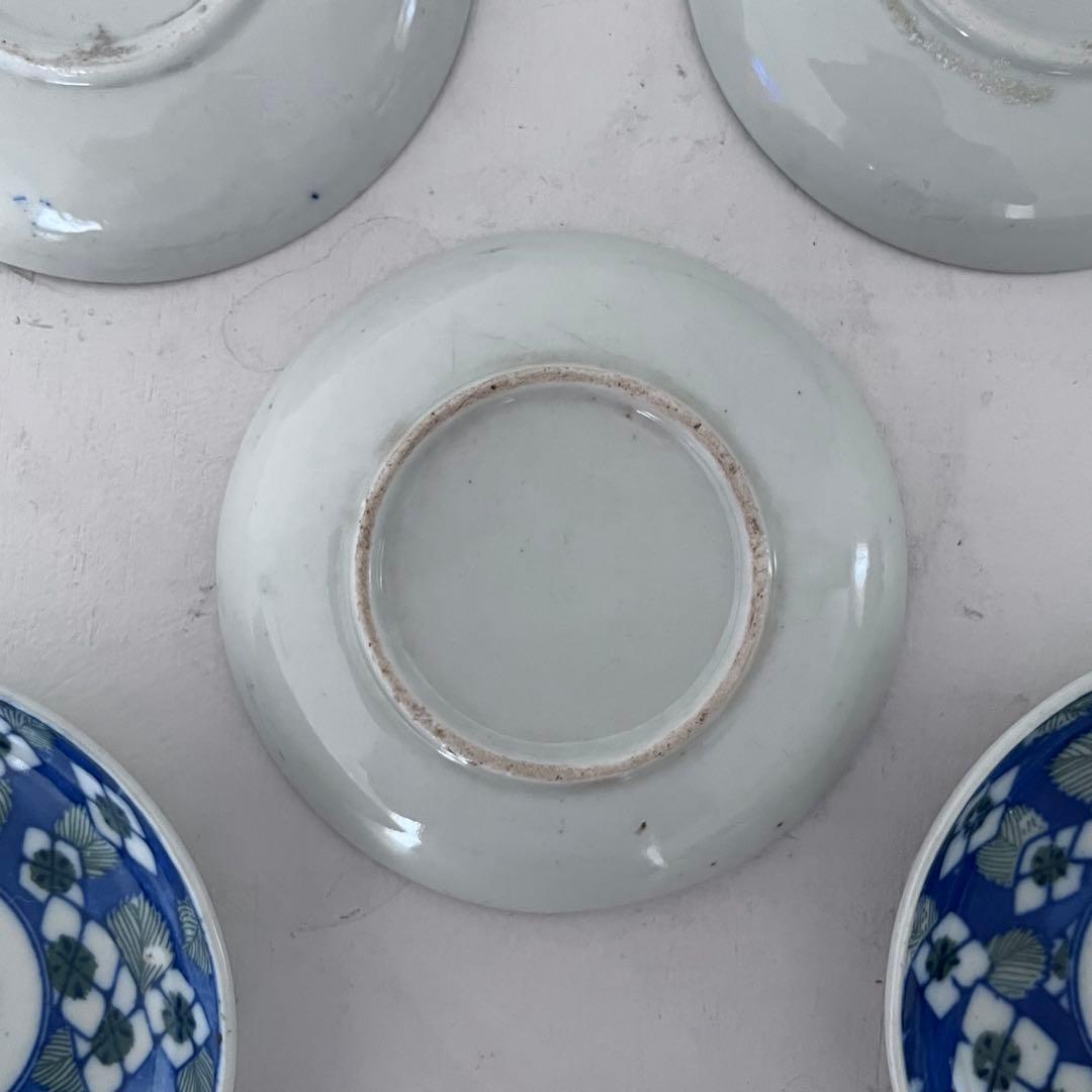 大正　骨董　印判　紫陽花　小皿5枚組