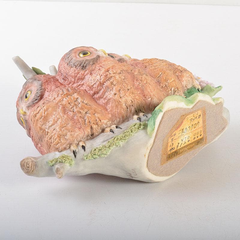 アンティーク Cubis USA 陶製 三匹のフクロウ 縁起物 置物 C6738