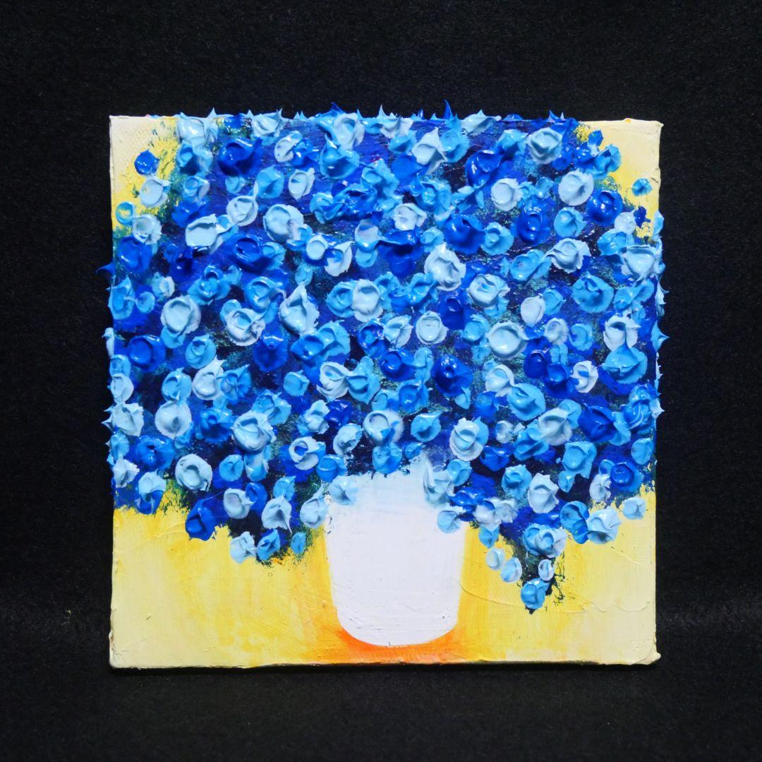 油絵 油彩 油彩画 絵画 アートパネル【青いかすみ草】