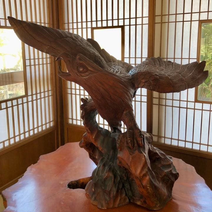 鷲木彫り超特大※引取限定骨董彫刻置物