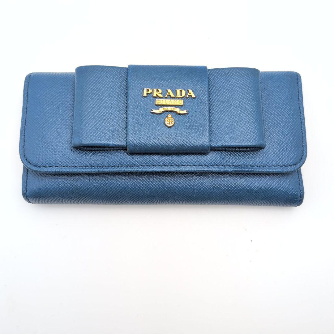 付属品完備】PRADA プラダ サフィアーノレザー 5連キーケース ブルー