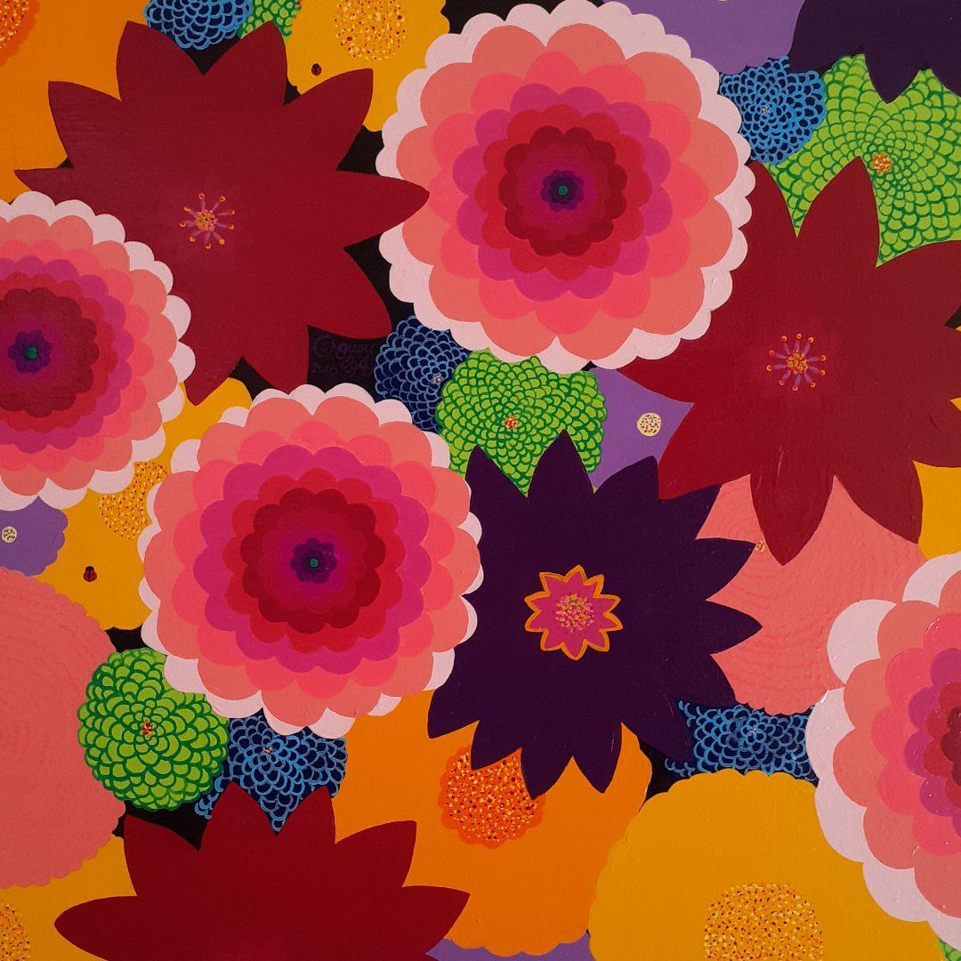 ミックスフラワー F12号 アクリルガッシュ 画家 小楠アキコ作品 額付き