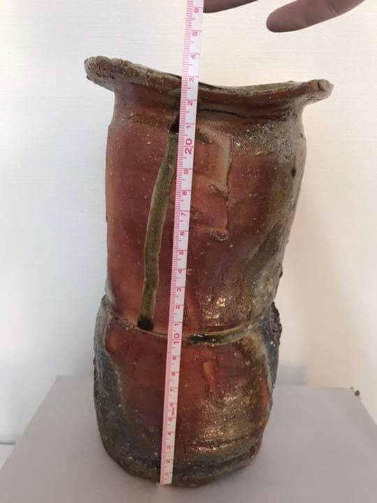 寺垣外窯　杉本貞光作　信楽　花入　共箱(在銘、作家物、花瓶)備前焼　本物保証