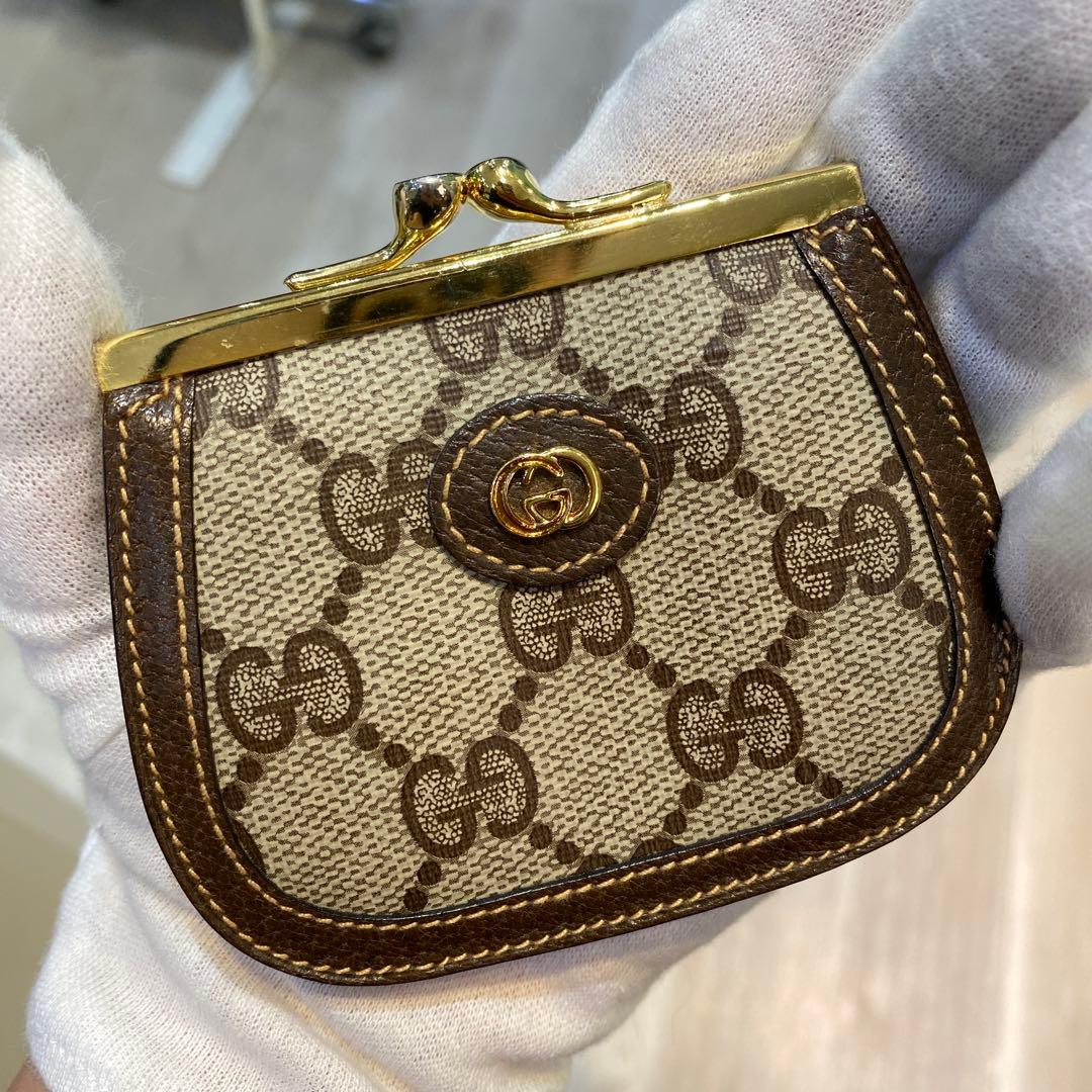 【未使用に近い】オールドグッチ がま口ケース ブラウン