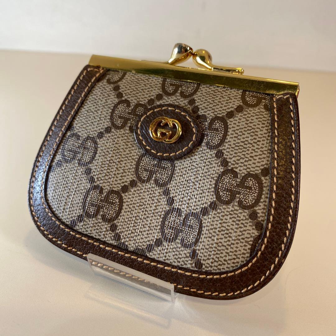 【未使用に近い】オールドグッチ がま口ケース ブラウン