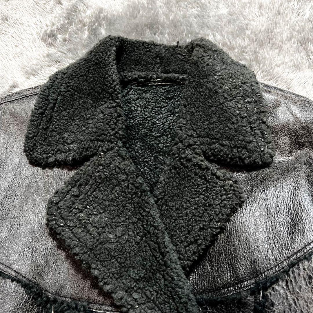 リアルムートンジャケット　L相当　グレーブラック系　ドロップショルダー