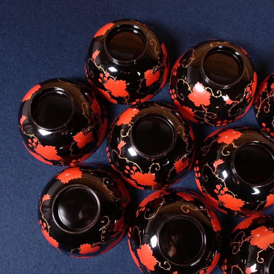 上品な逸品 天然木製漆器 紅葉蒔絵 吸物椀 10客 木箱付