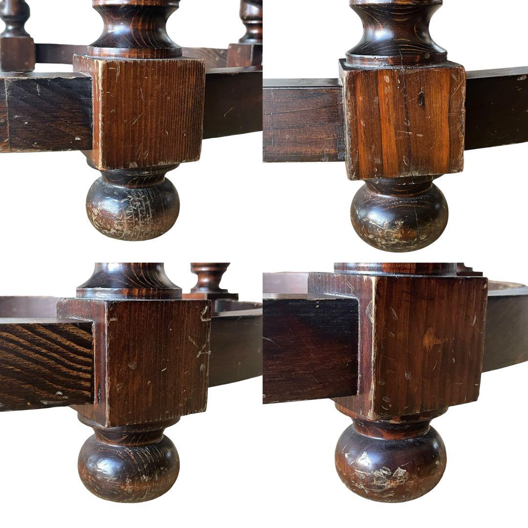 スペイン ビンテージ 彫刻 ラウンド 丸 ローテーブル ガラス天板 直径