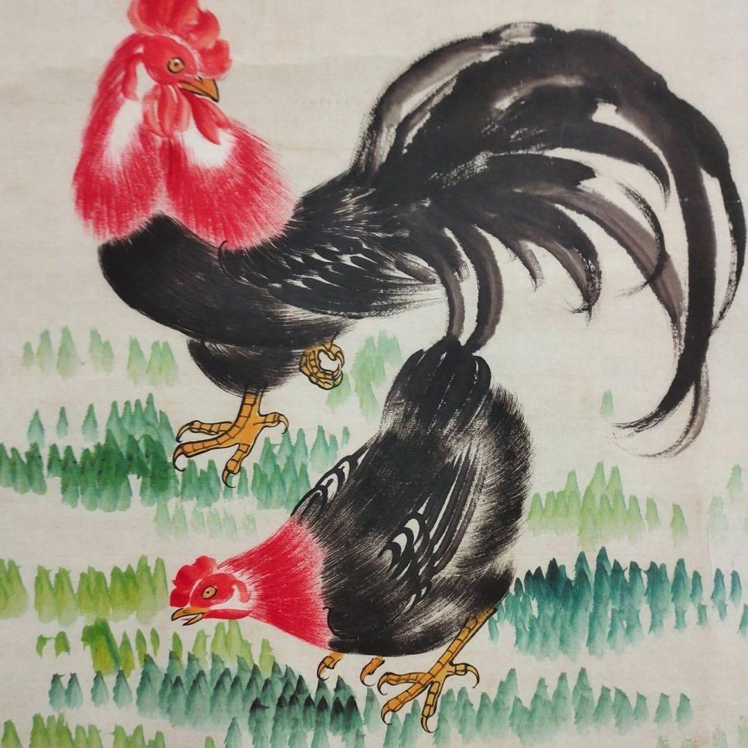 【特価】齐白石《百財図》中堂 掛け軸｜白菜 鶏 吉祥画｜中国書画