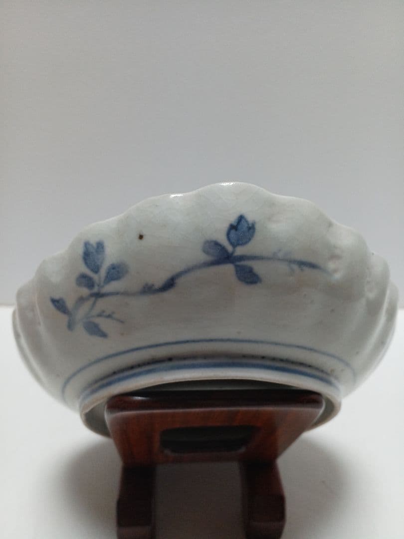 骨董　貝形皿　染付　正化年製　貫入