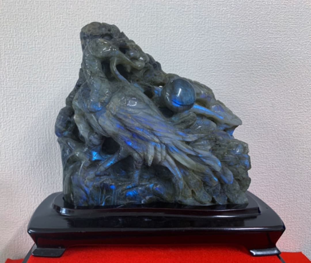 ラブラドライト クジャク「孔雀」彫刻 置物 B-147-4