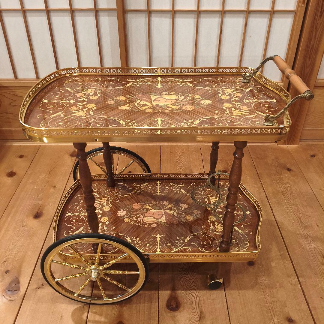 イタリア製 象嵌 ティーワゴン アンティーク 豪華 キャスター キッチン