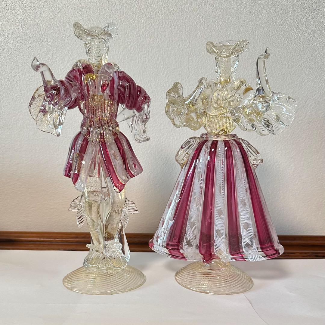 ☆ムラーノ☆ベネチアングラス☆バラリンレース／金彩☆大型 フィギュ