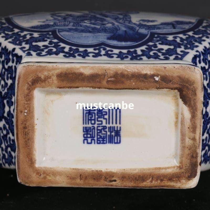 清乾隆青花人物紋四方象嵌器瓶 景徳鎮 陶磁器 装飾品 現代工芸品 美術