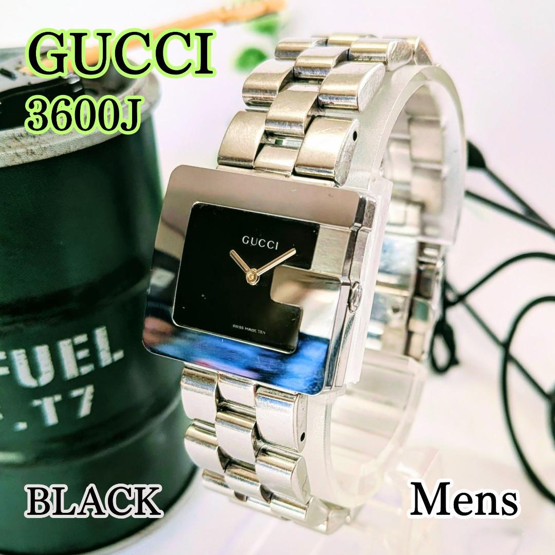 良品 GUCCIグッチ メンズ腕時計ブラック3600J ボリューム感 電池交換済