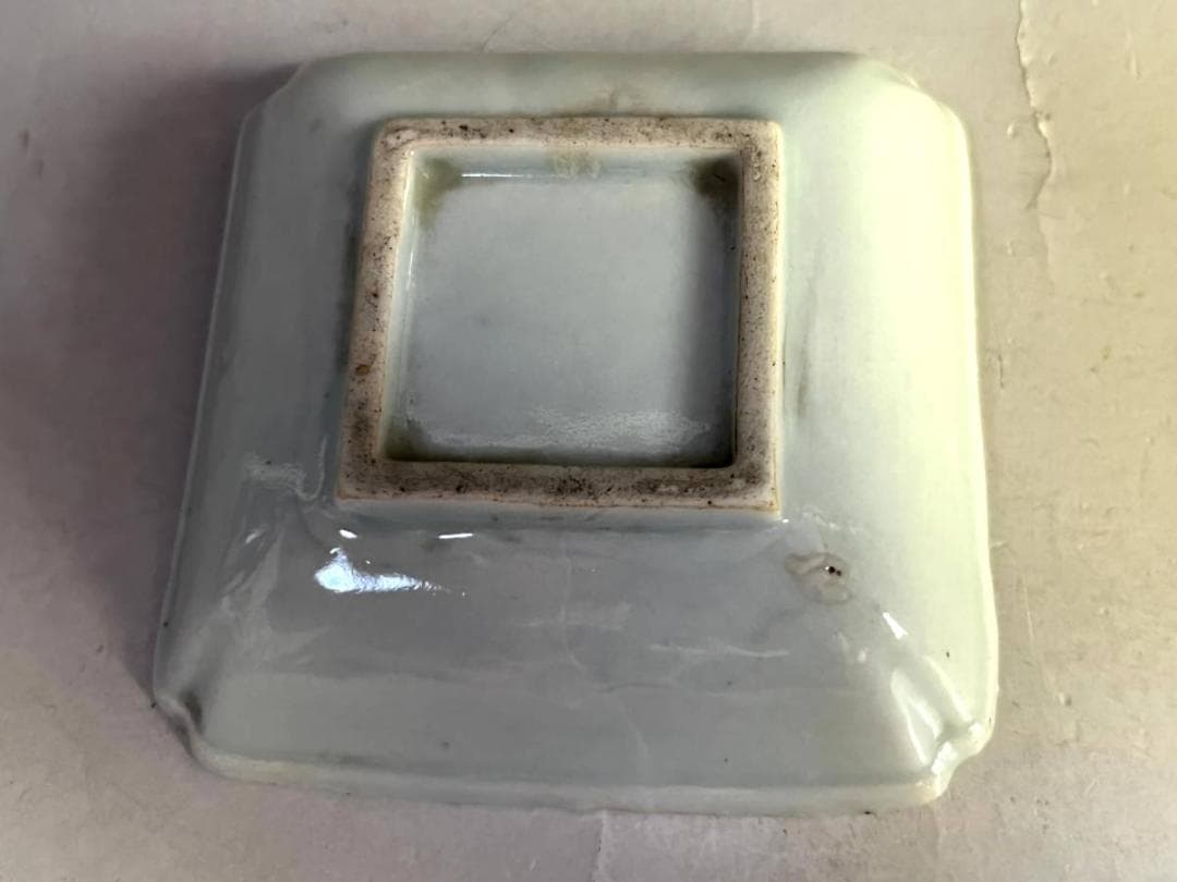 小皿□花紋四角白磁3枚 江戸期 角皿 古美術 時代物 骨董品