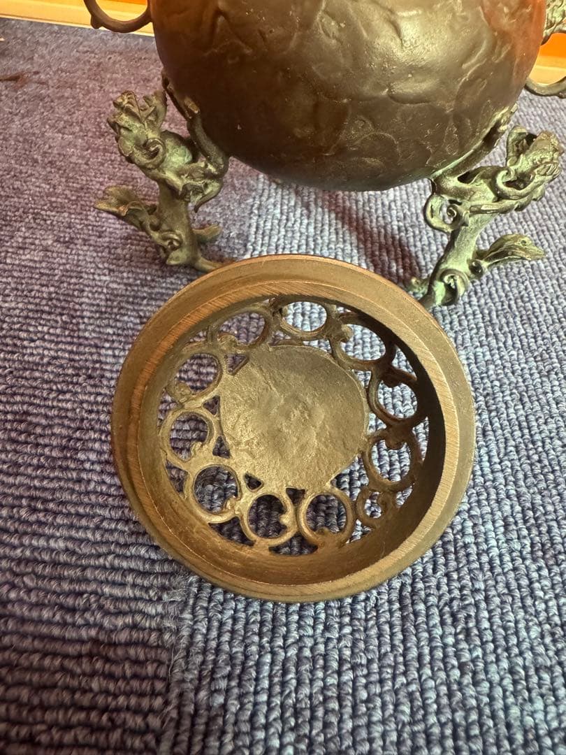 1817 高岡銅器 須賀七郎作 月芳 蝋型鋳銅 三獅子 香炉 時代物