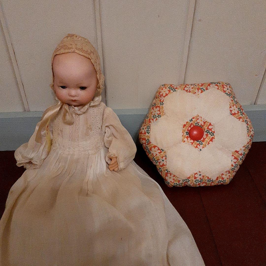 ⭐可愛いです！！目を閉じる！アンティークビスクドール クッション付き 18