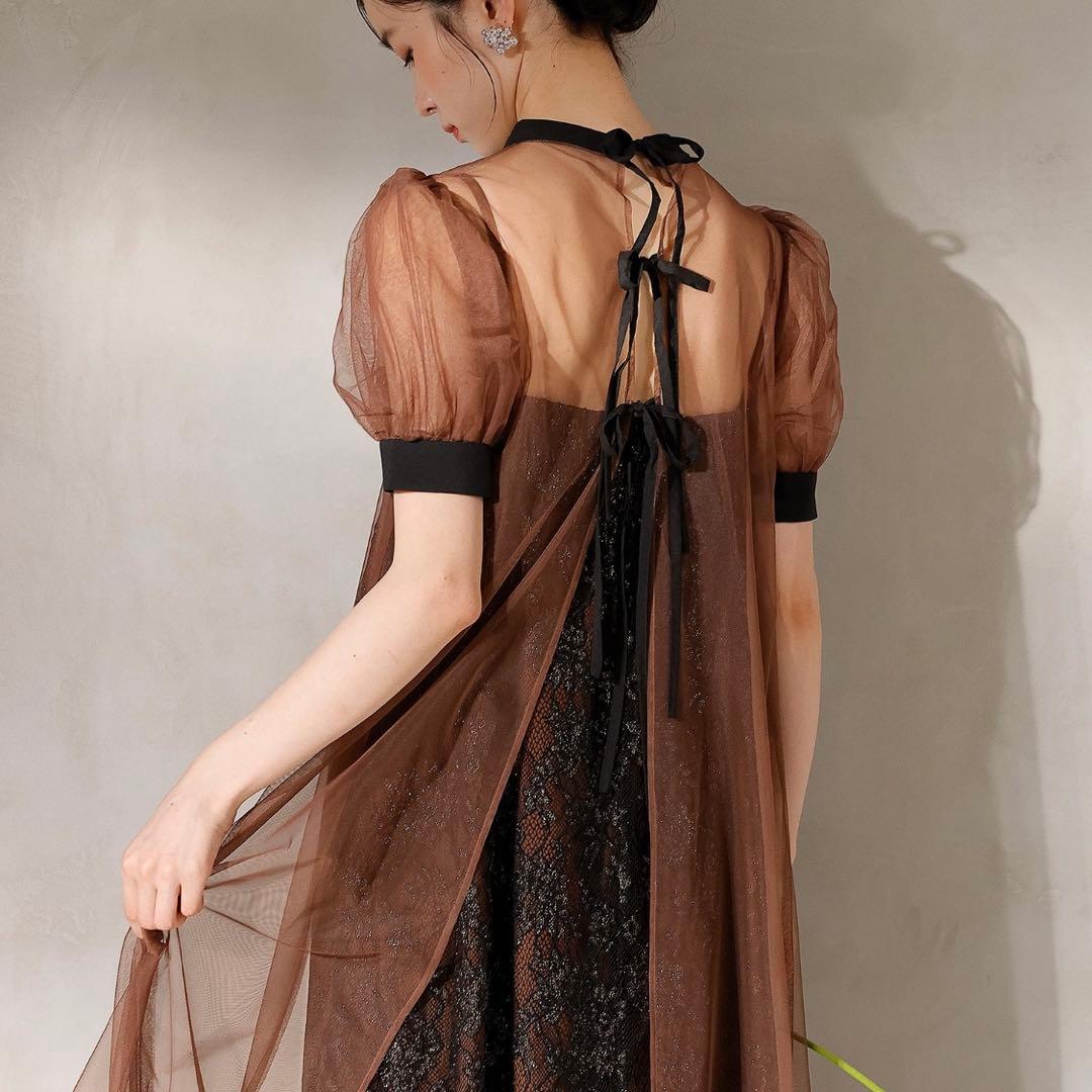 Kana チュールバックデザインリボンワンピ ラメレースキャミワンピ 2点セット