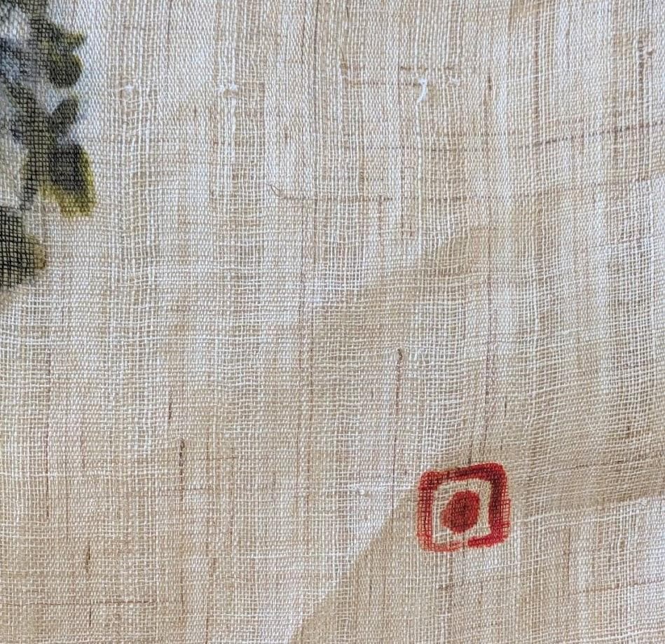 手描き麻暖簾【鳥と忍草】手染め のれん 巾81×144cm 一点物 アンティーク