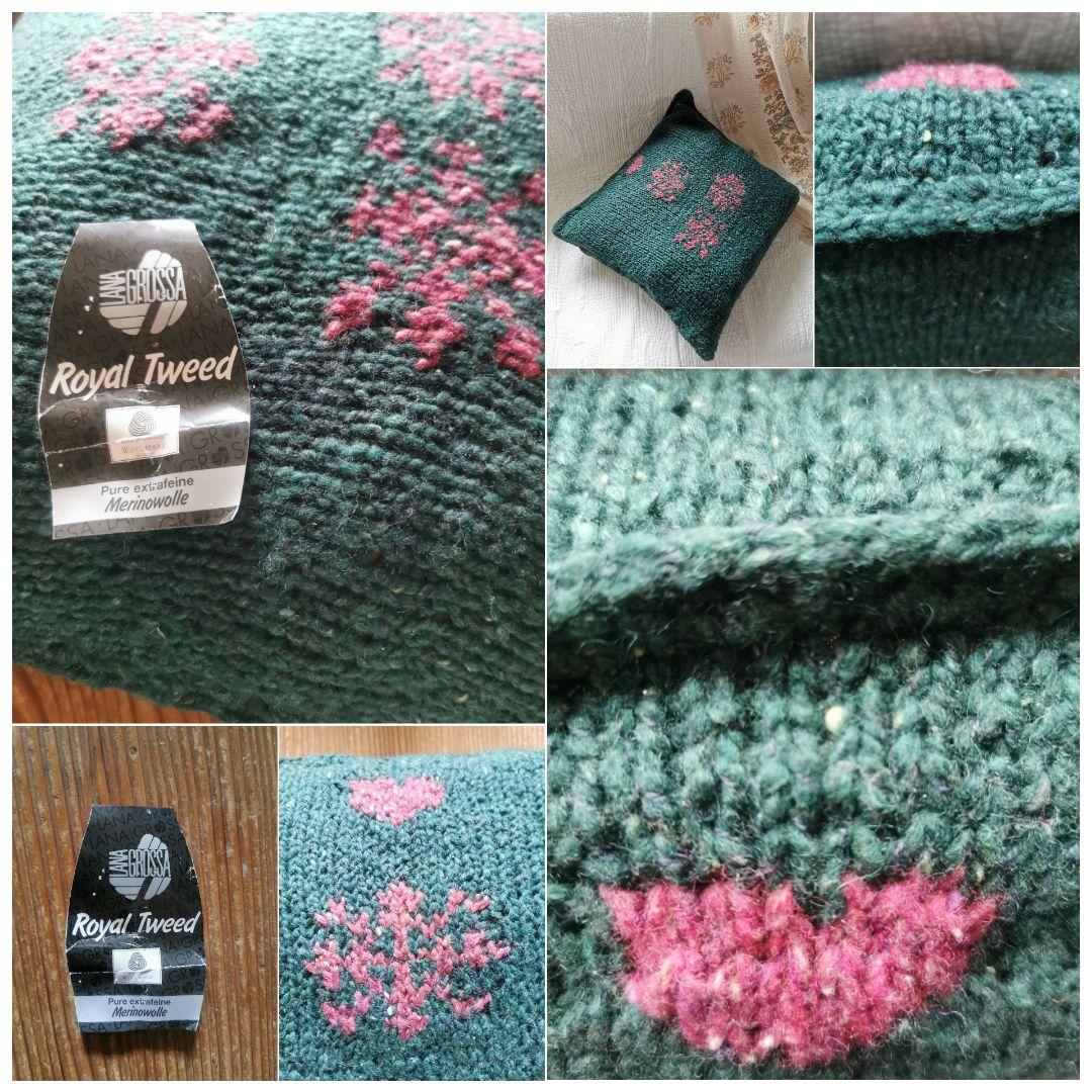 ヴィンテージドイツ メリノツィードニット棒針手編みハート＆蜂柄 中綿