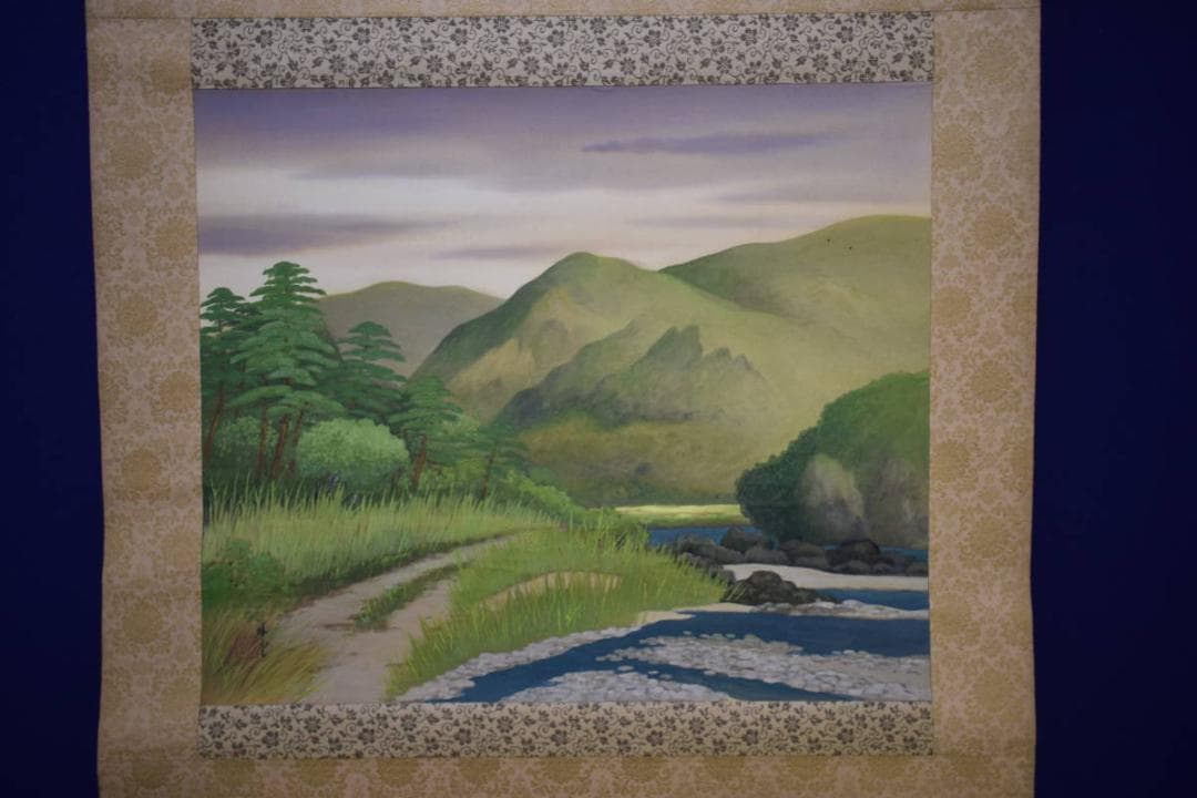 真作/雅堂/春景山水図/桐共箱付/布袋屋掛軸HG-260