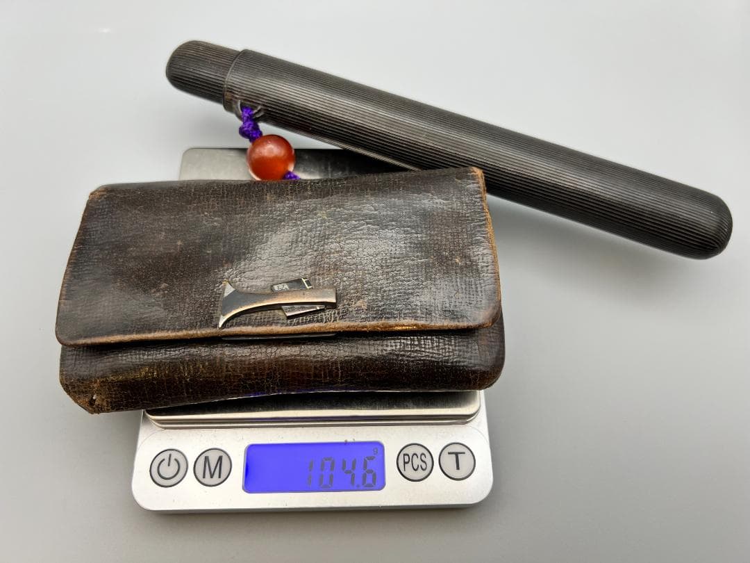 江戸明治時代 斧形前金具 銀象嵌 裏金具在銘 キセル入れ一心