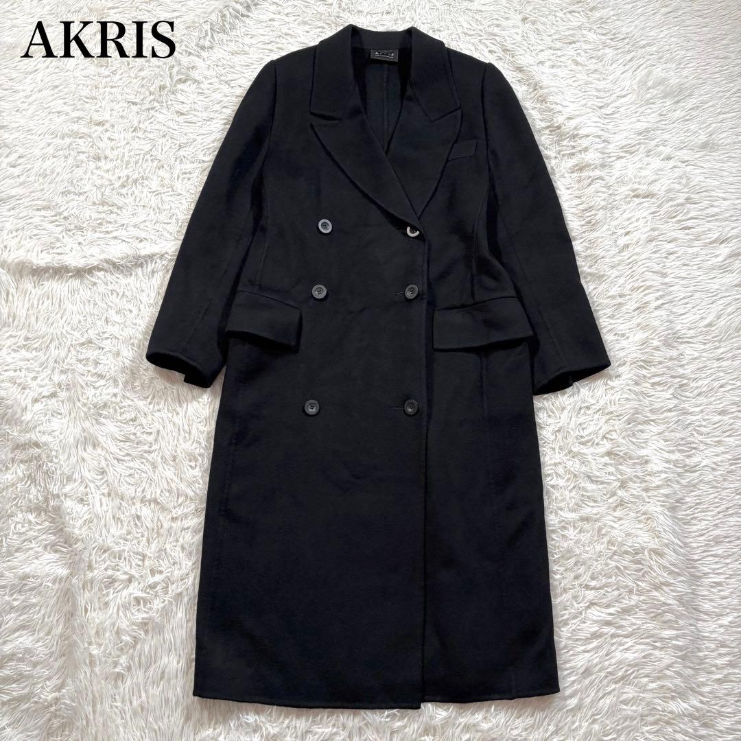 美品✨アクリス　カシミヤ100% リバー チェスター コート ダブル　ブラック 美品✨アクリス カシミヤ100% リバー チェスター コート ダブル
