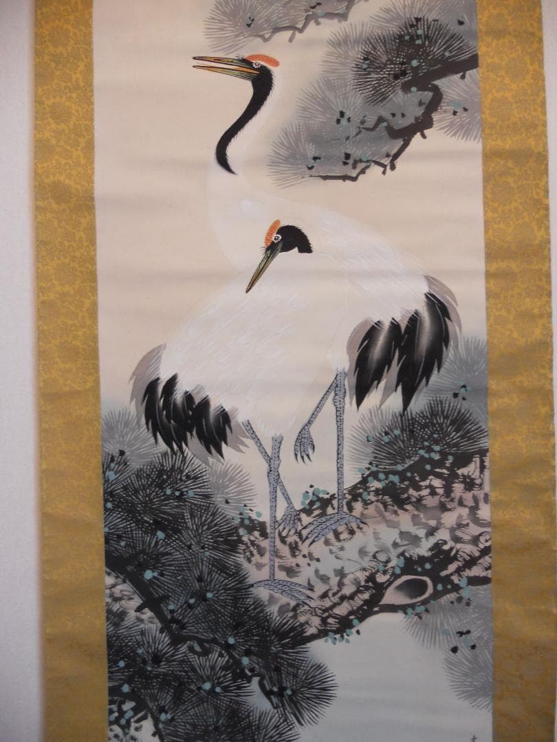 掛け軸 青峰 双鶴 絹本 希少 軸装 茶道具 掛軸 美品 です。