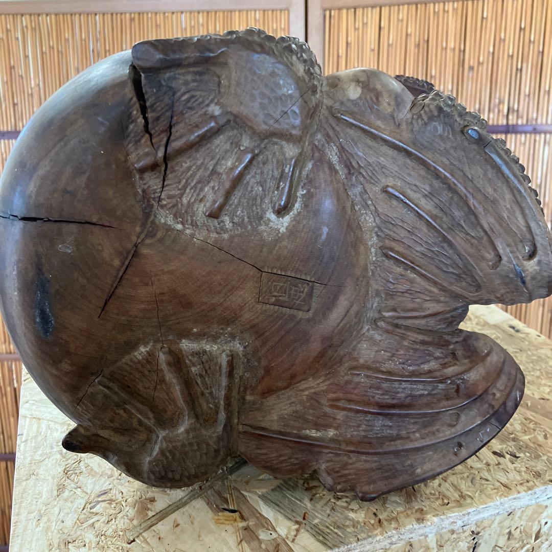 骨董 福かえる 木彫刻 親子かえる 昭和20年頃の作 N36KE - メルカリ