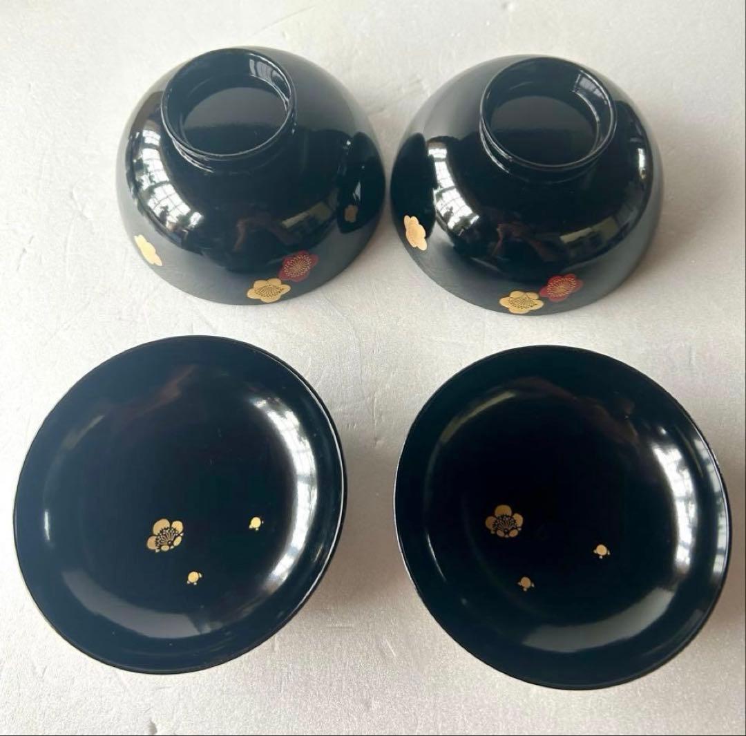 高級漆器 伝統工芸 漆塗 蓋付き お吸物椀 お正月 5客　梅 金蒔絵 会津塗