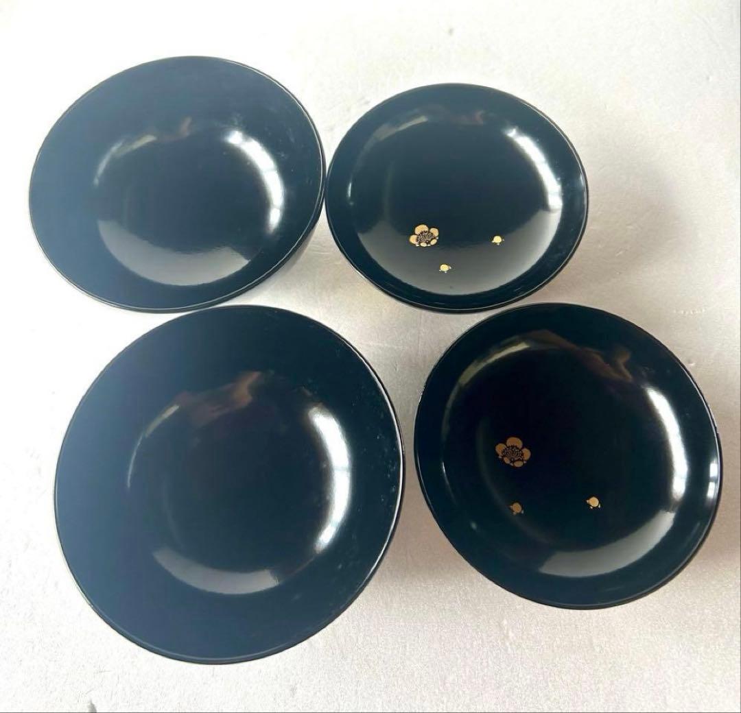 高級漆器 伝統工芸 漆塗 蓋付き お吸物椀 お正月 5客　梅 金蒔絵 会津塗