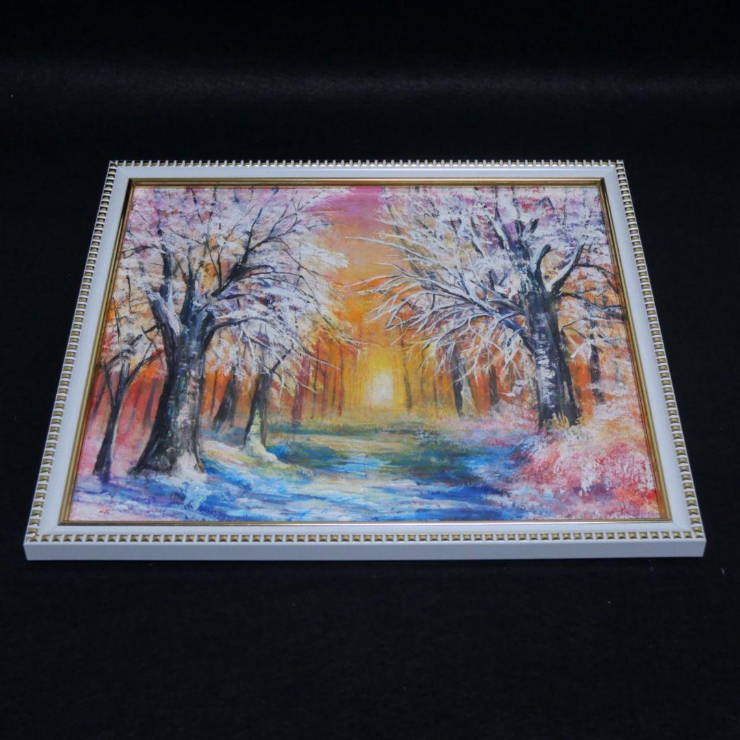 油絵 油彩 油彩画 絵 絵画【冬の夕陽】