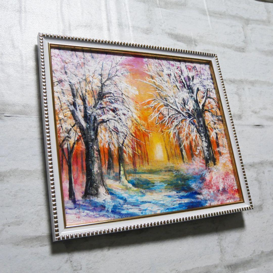 油絵 油彩 油彩画 絵 絵画【冬の夕陽】