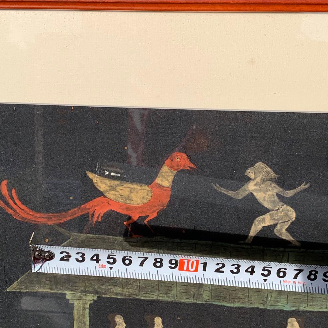 楚国　漢代　帛画　中国　シルク　絹　絵画　額縁　骨董品　馬　王　鳳凰　人　アート